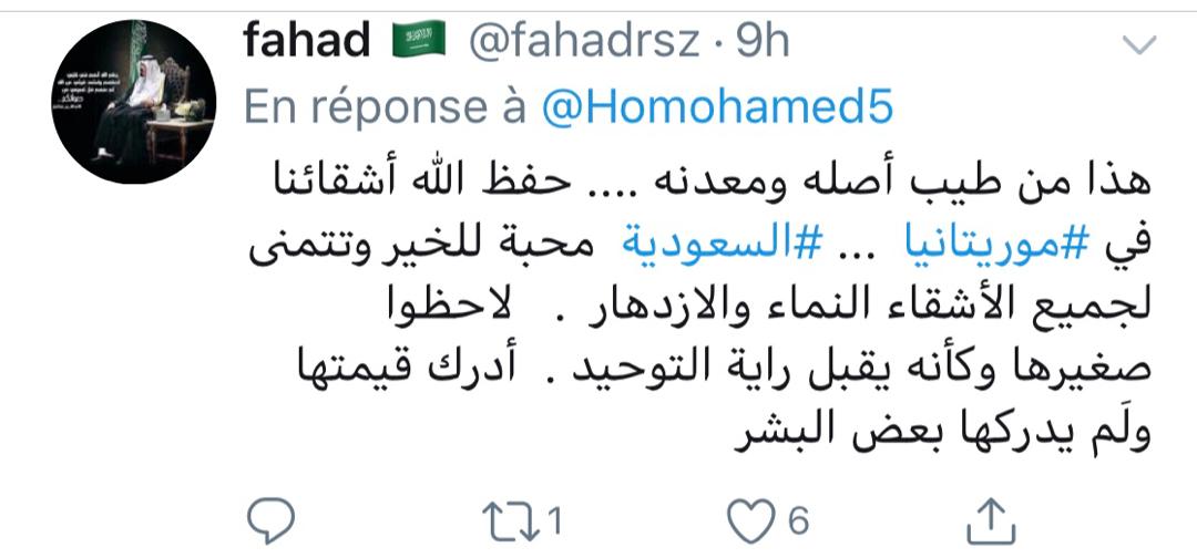 هذا المواطن السعودي فهد بعد إشادته بالموريتانيين وكرمهم لاحظ أن الحوار يقبل علم المملكة