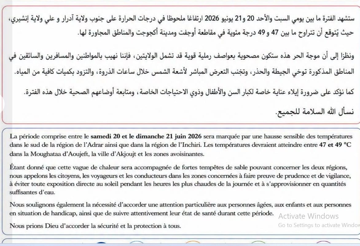 الأرصاد الجوية تحذر من موجة حر مصحوبة بعواصف رملية شمال البلاد